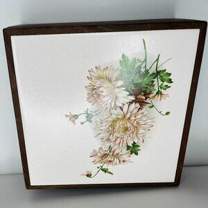Vintage Handmade Wooden Keepsake Box Ceramic Floral Tile Canada